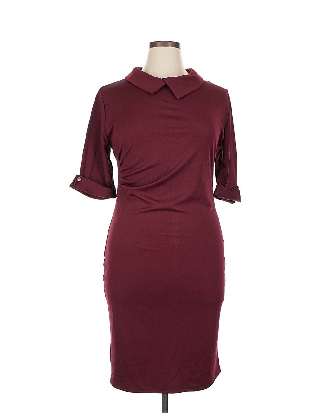 Only She burgundy 60s Style Sheath Dress 3/4 Sleeves Pinup Retro Size XL